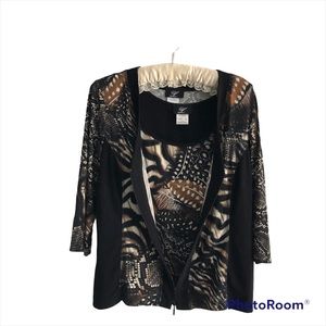 Silky, comfortable 2 piece large set: 3/4 sleeve zip up blouse and matching tank